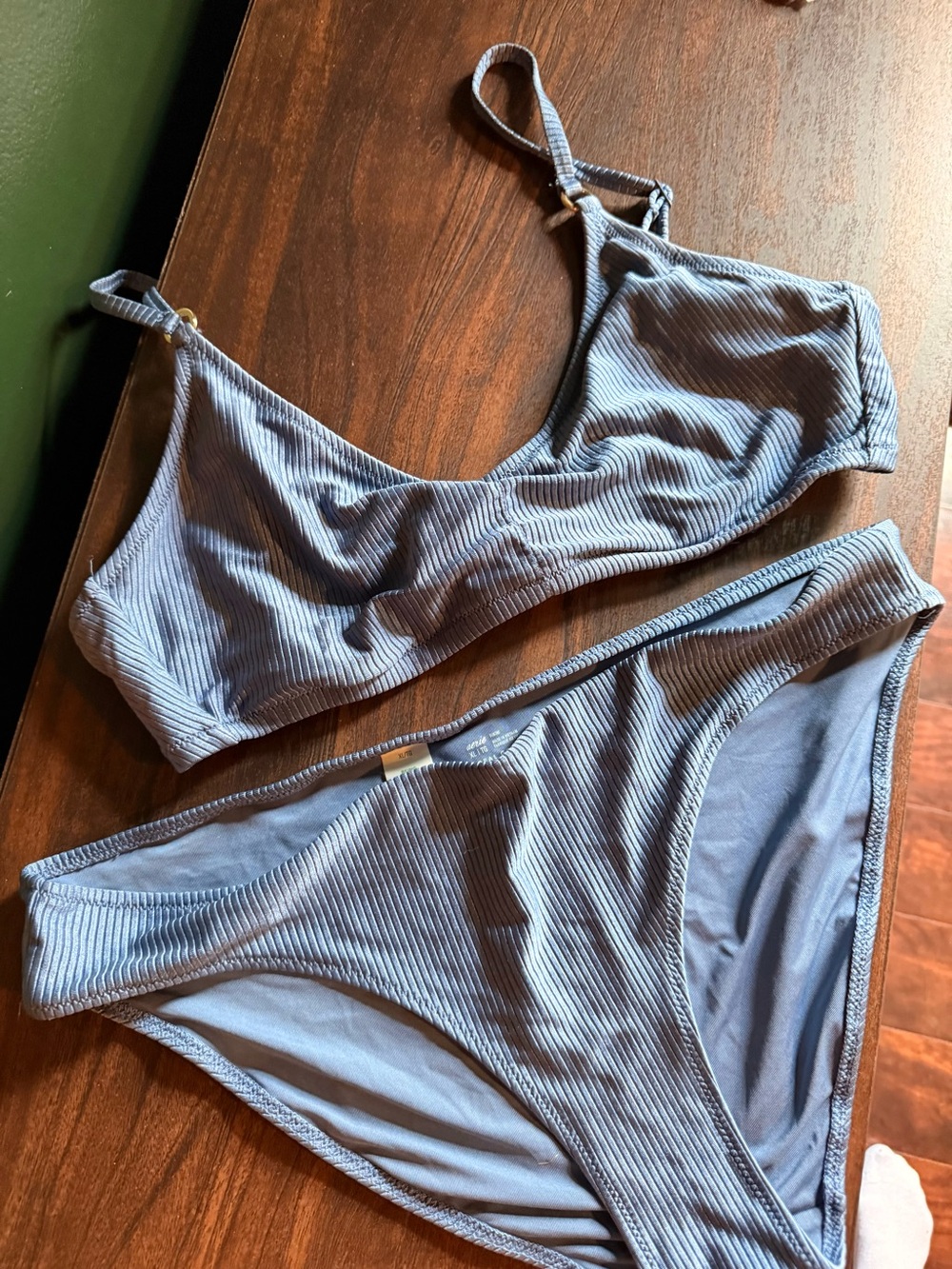 American Eagle Outfitters Ribbed Light Blue Bikini Set
